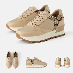 Zara Basics Sand Snakeskin Sneakers Fits 9.5